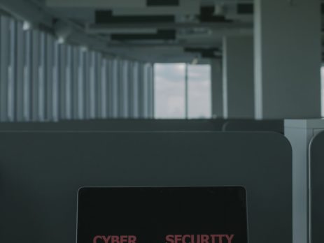 Free Laptop With Cyber Security Text on the Screen Stock Photo